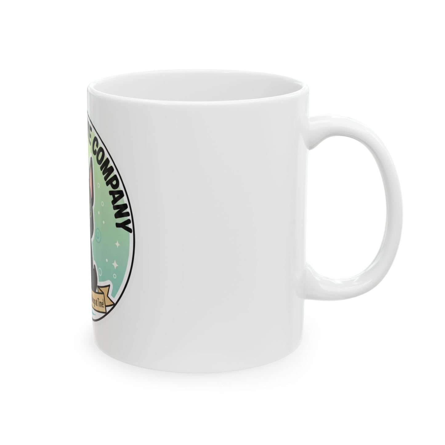 Cute Black French Bulldog Ceramic Mug — "Ollie’s Creative Company" Logo Coffee Cup (11oz)