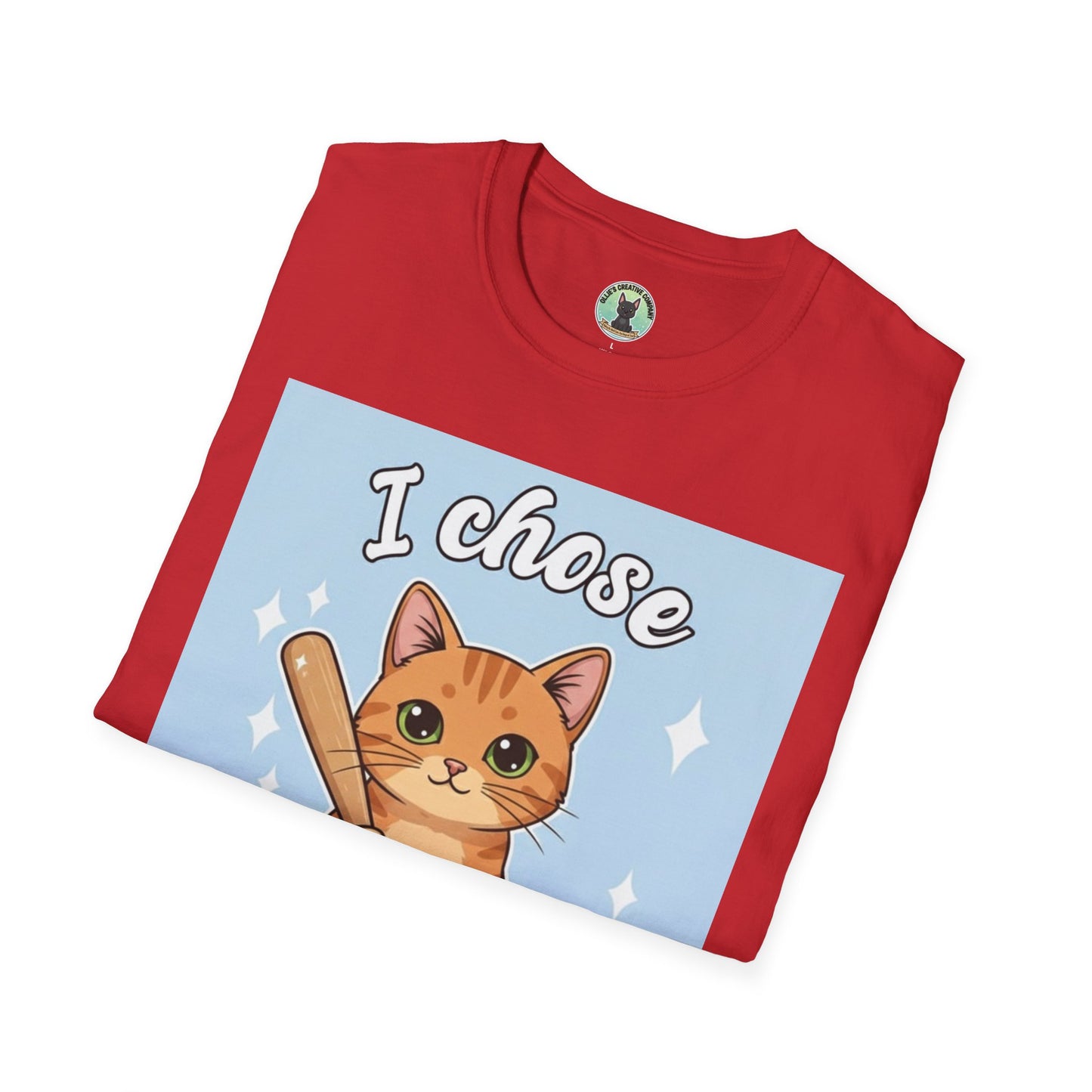 I Chose Violence Cat T-Shirt — Cute Orange Kitty with Baseball Bat