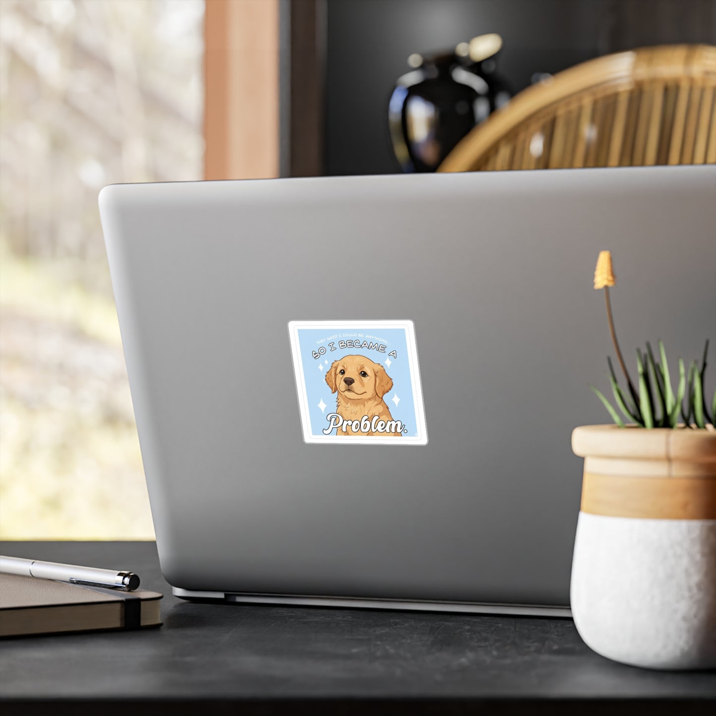 Funny Golden Retriever Sticker — "So I Became a Problem" Kiss-Cut Vinyl Decal