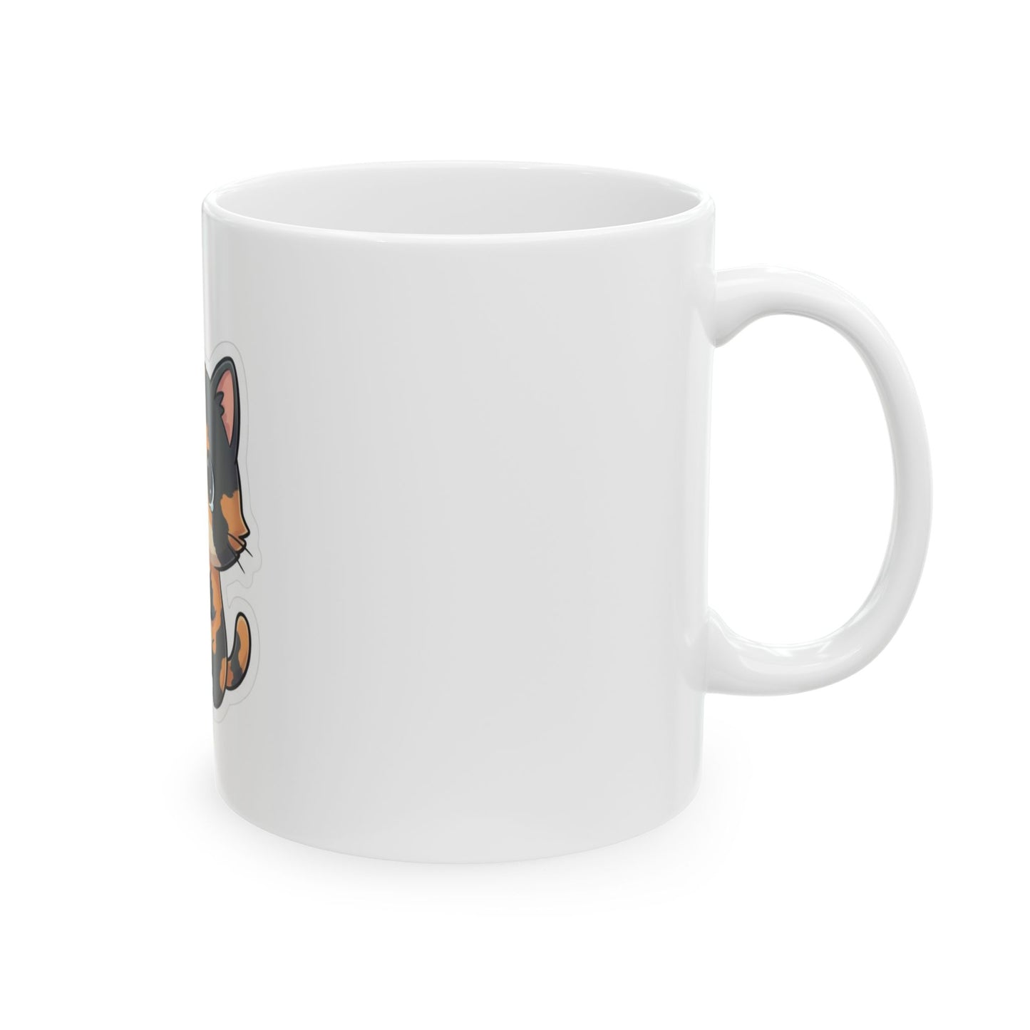 Cute Calico Cat Mug – “See? No Money” Ceramic Coffee Cup (11oz)
