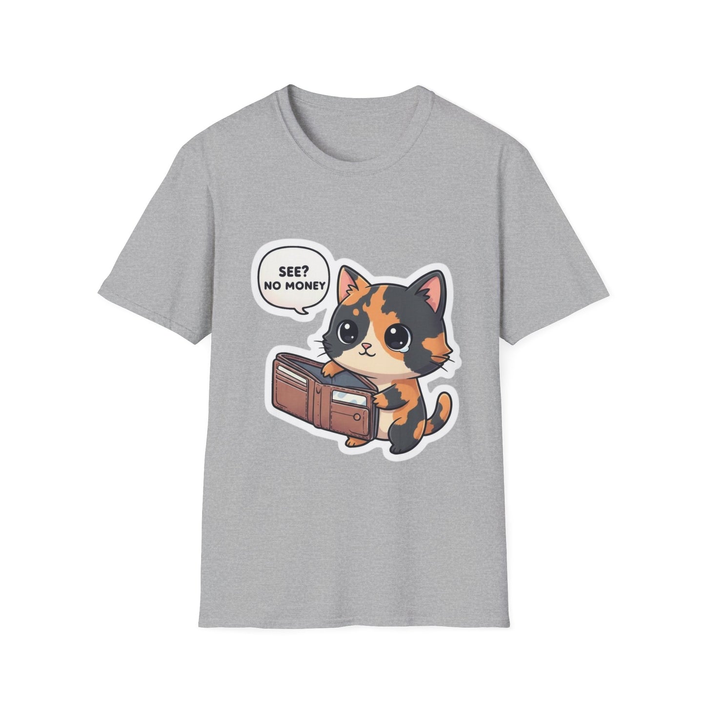 Cat Wallet T-Shirt — Cute Calico Saying "See? No Money"