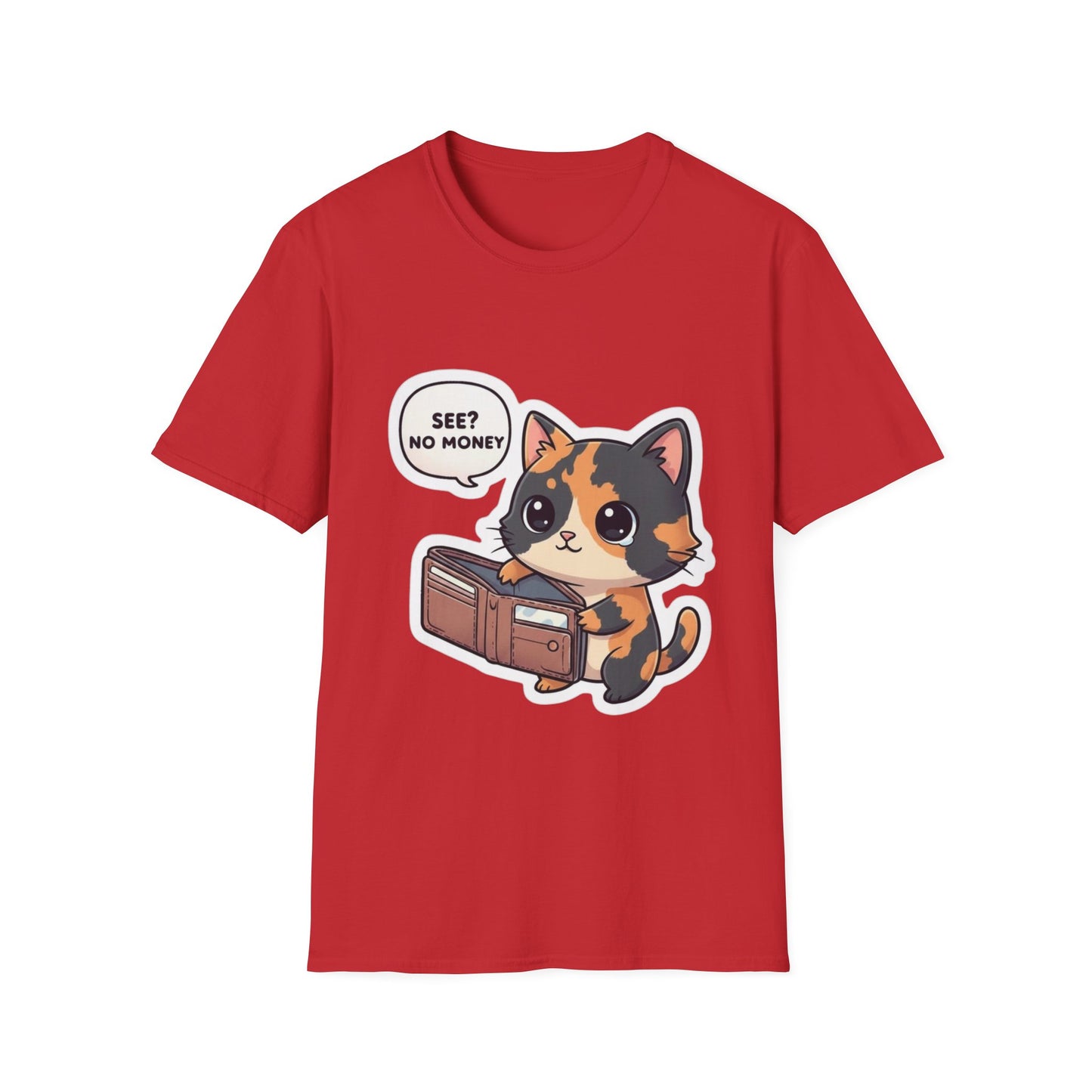 Cat Wallet T-Shirt — Cute Calico Saying "See? No Money"