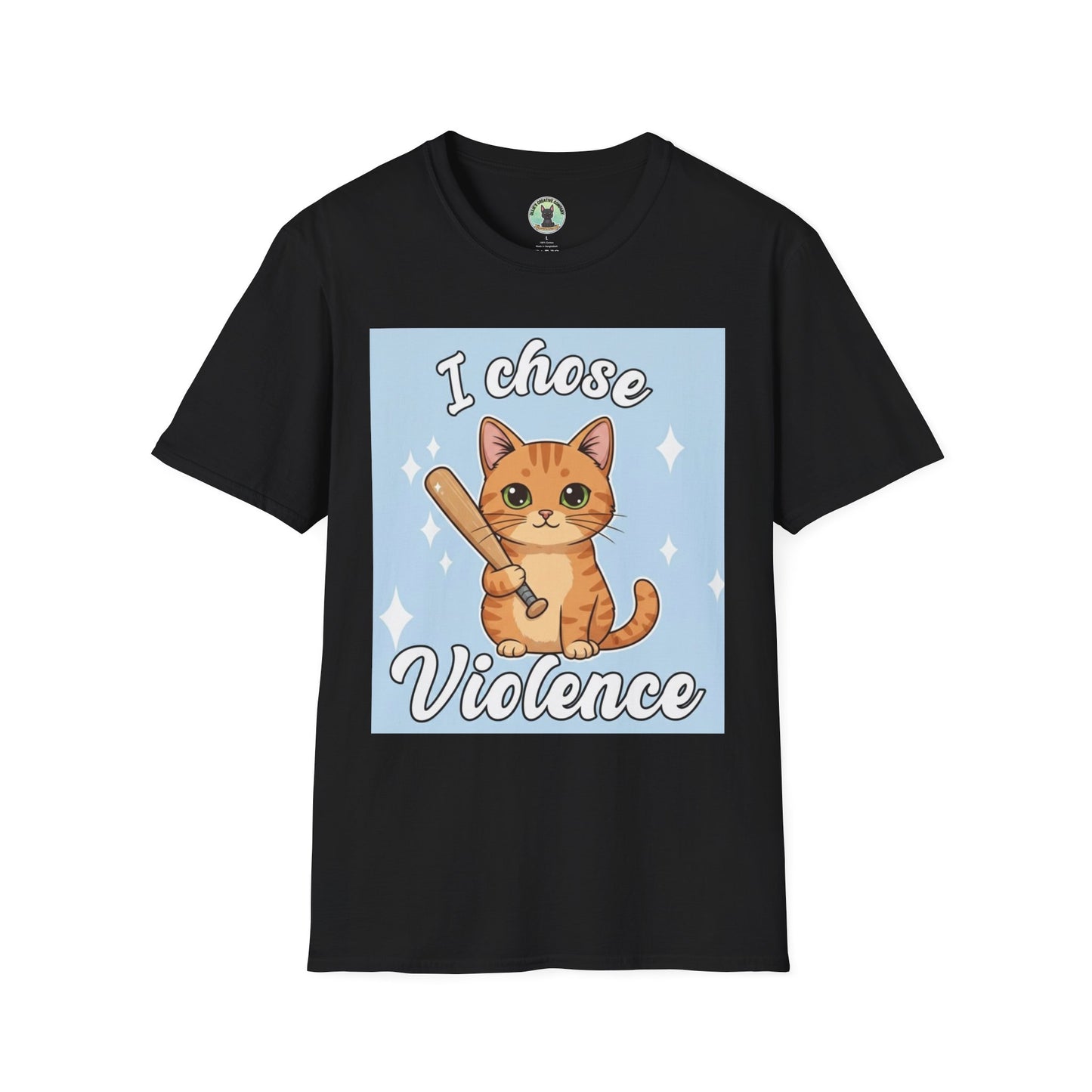 I Chose Violence Cat T-Shirt — Cute Orange Kitty with Baseball Bat