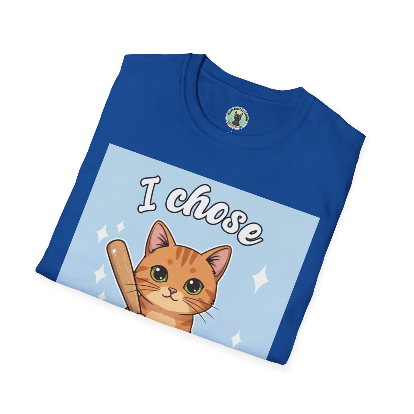 I Chose Violence Cat T-Shirt — Cute Orange Kitty with Baseball Bat