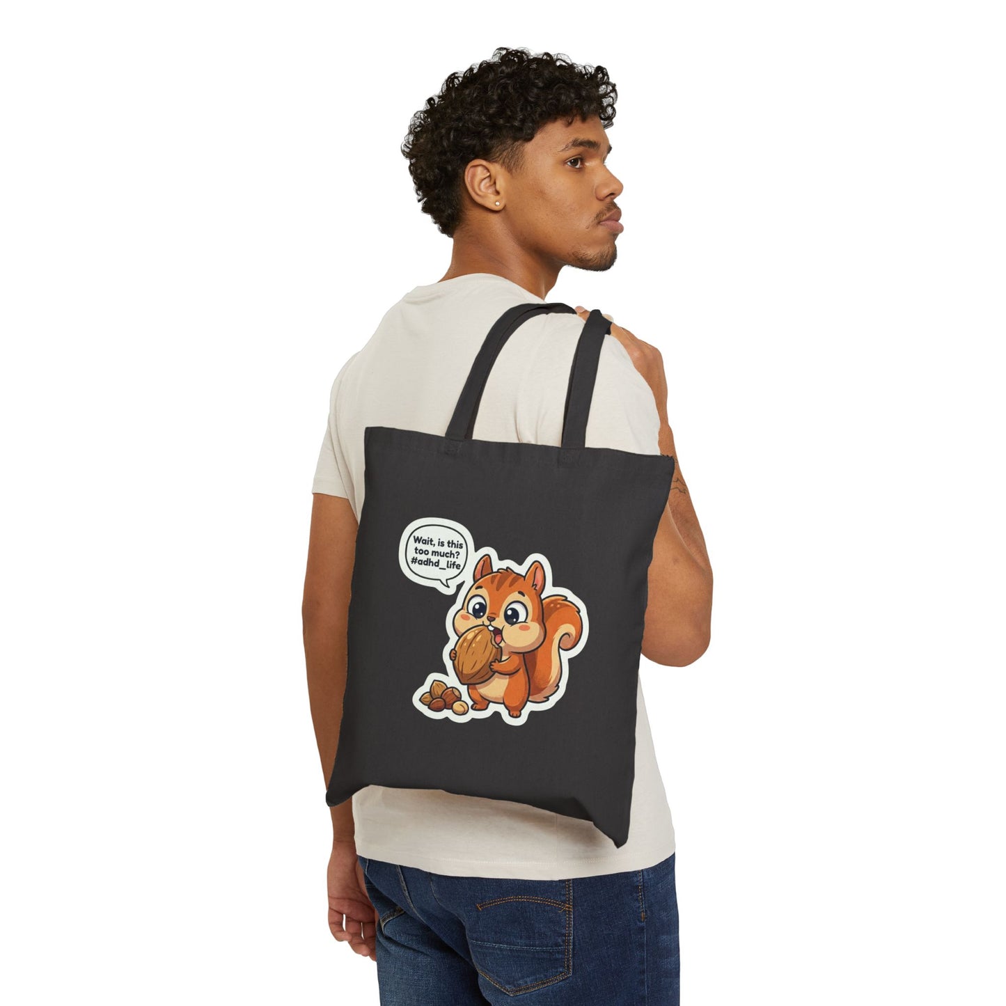 Cute Squirrel Tote Bag – "Is this too much?" Cartoon Canvas Grocery Bag