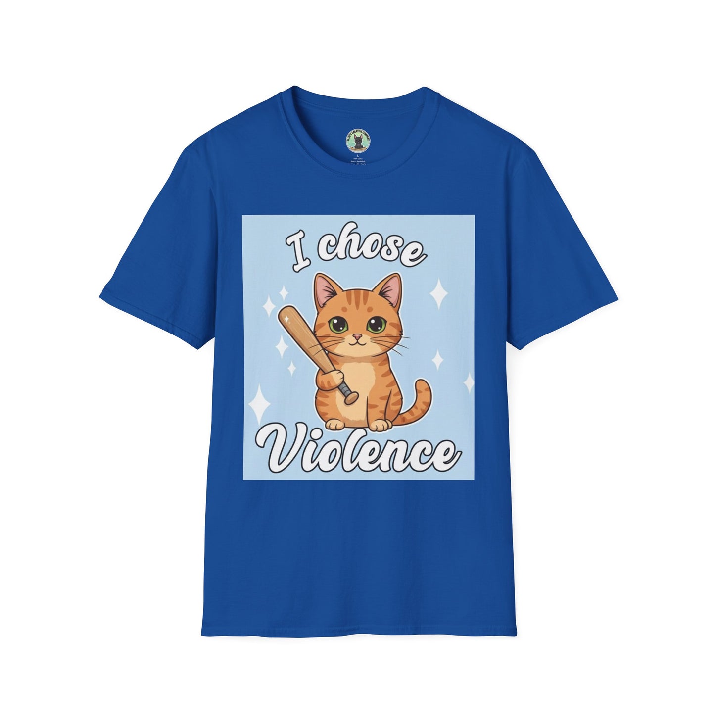 I Chose Violence Cat T-Shirt — Cute Orange Kitty with Baseball Bat