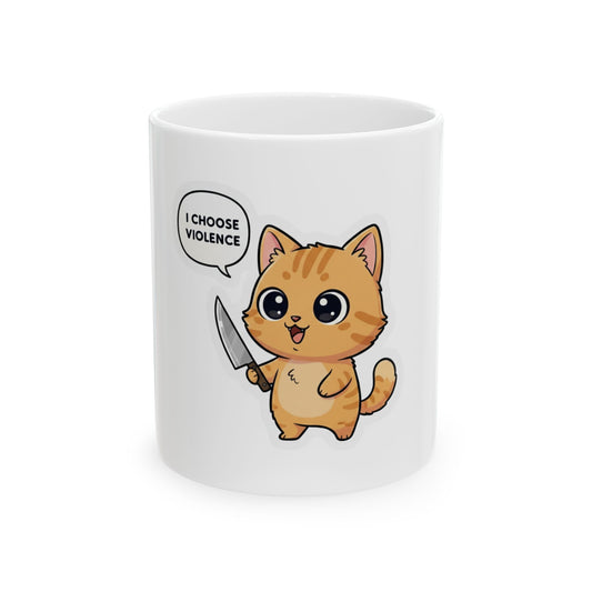 Cute Cat Knife Mug - "I Choose Violence" Ceramic Coffee Cup (11oz)