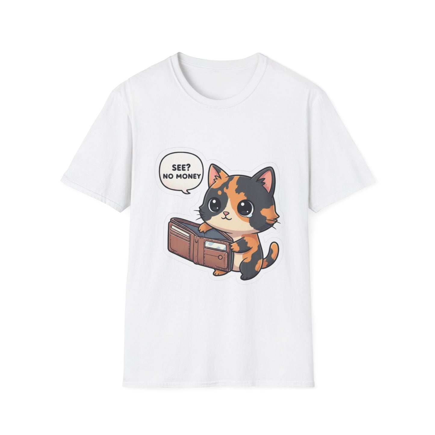 Cat Wallet T-Shirt — Cute Calico Saying "See? No Money"