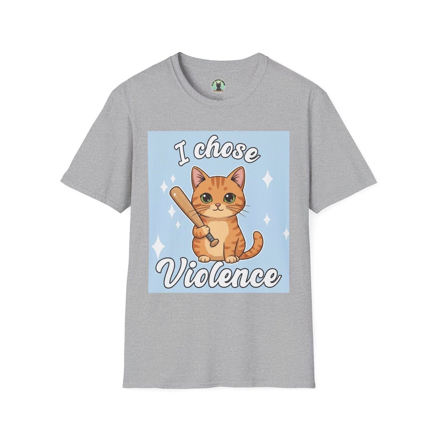 I Chose Violence Cat T-Shirt — Cute Orange Kitty with Baseball Bat