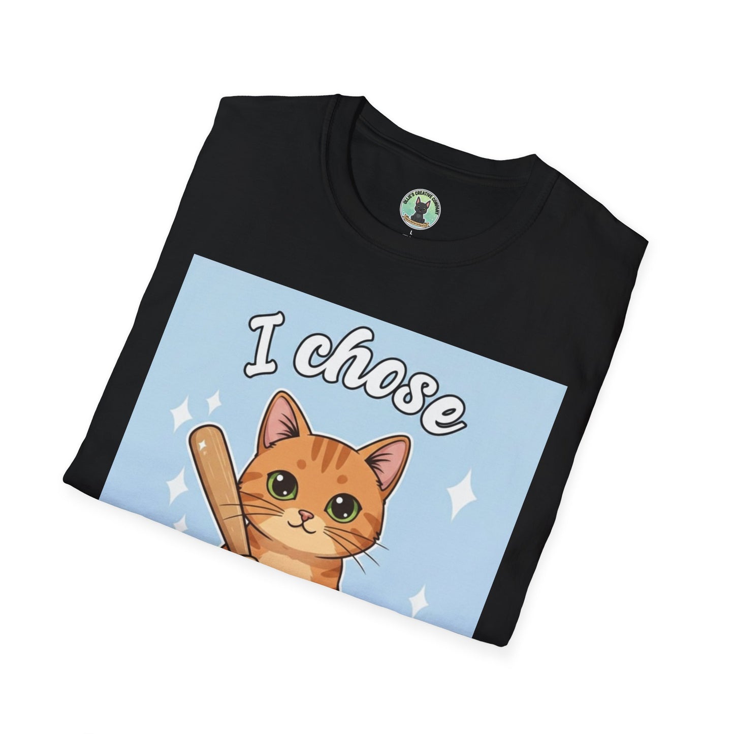 I Chose Violence Cat T-Shirt — Cute Orange Kitty with Baseball Bat