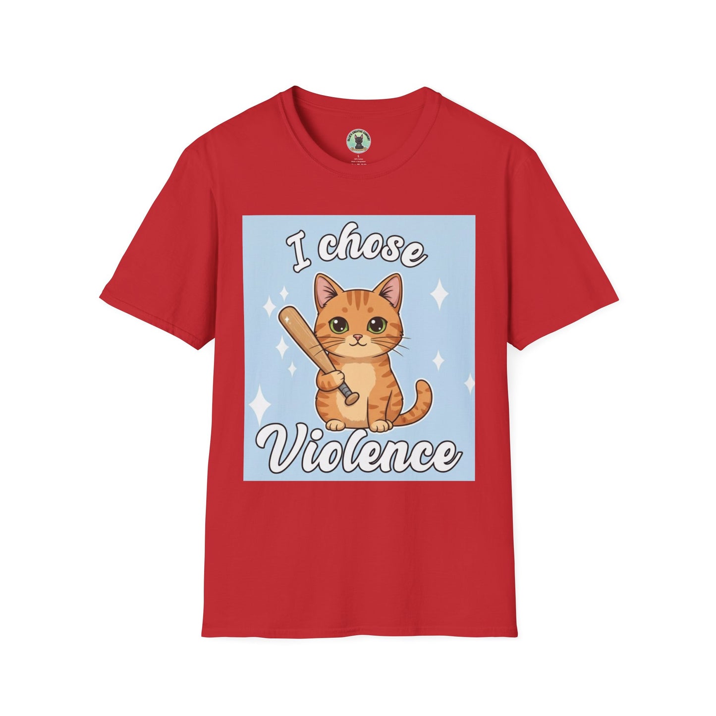 I Chose Violence Cat T-Shirt — Cute Orange Kitty with Baseball Bat