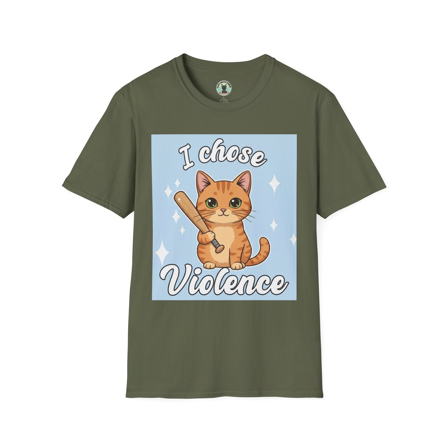 I Chose Violence Cat T-Shirt — Cute Orange Kitty with Baseball Bat