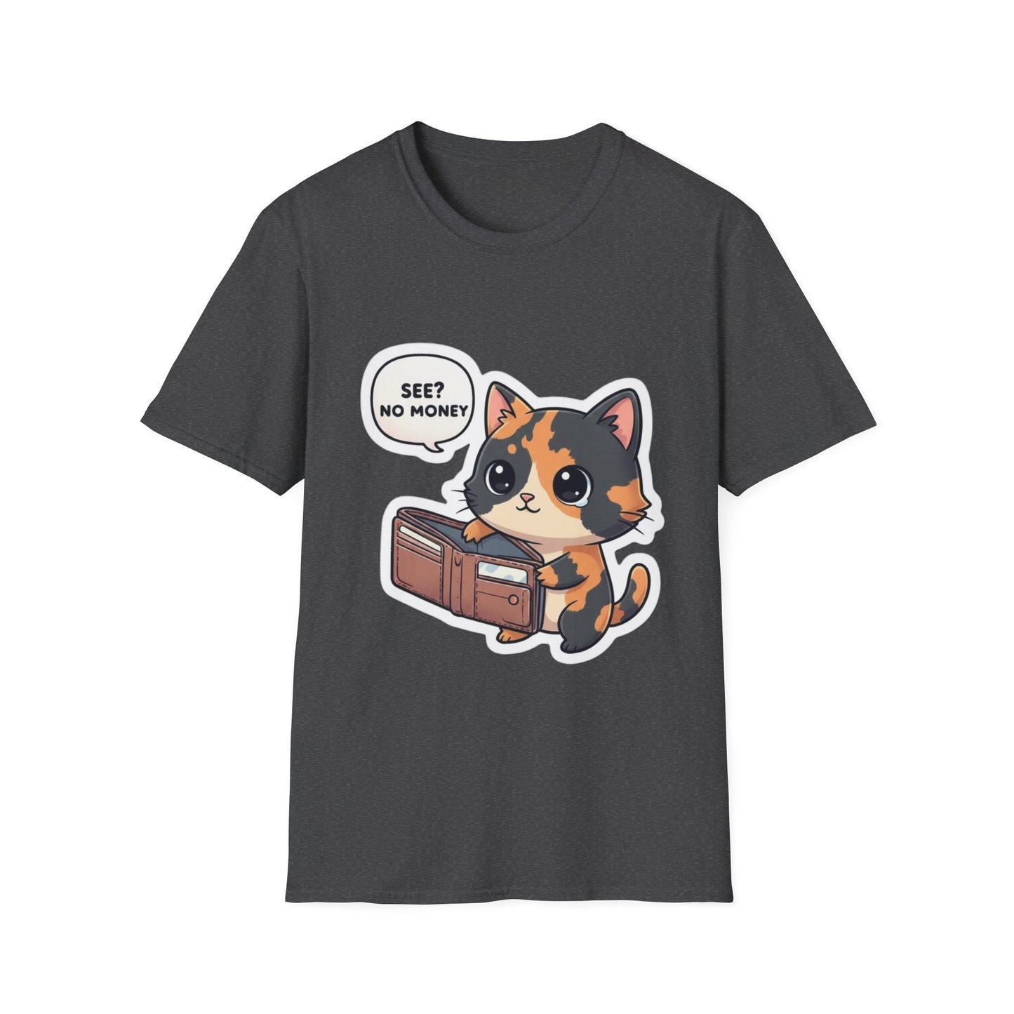 Cat Wallet T-Shirt — Cute Calico Saying "See? No Money"