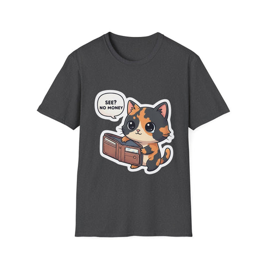 Cat Wallet T-Shirt — Cute Calico Saying "See? No Money"