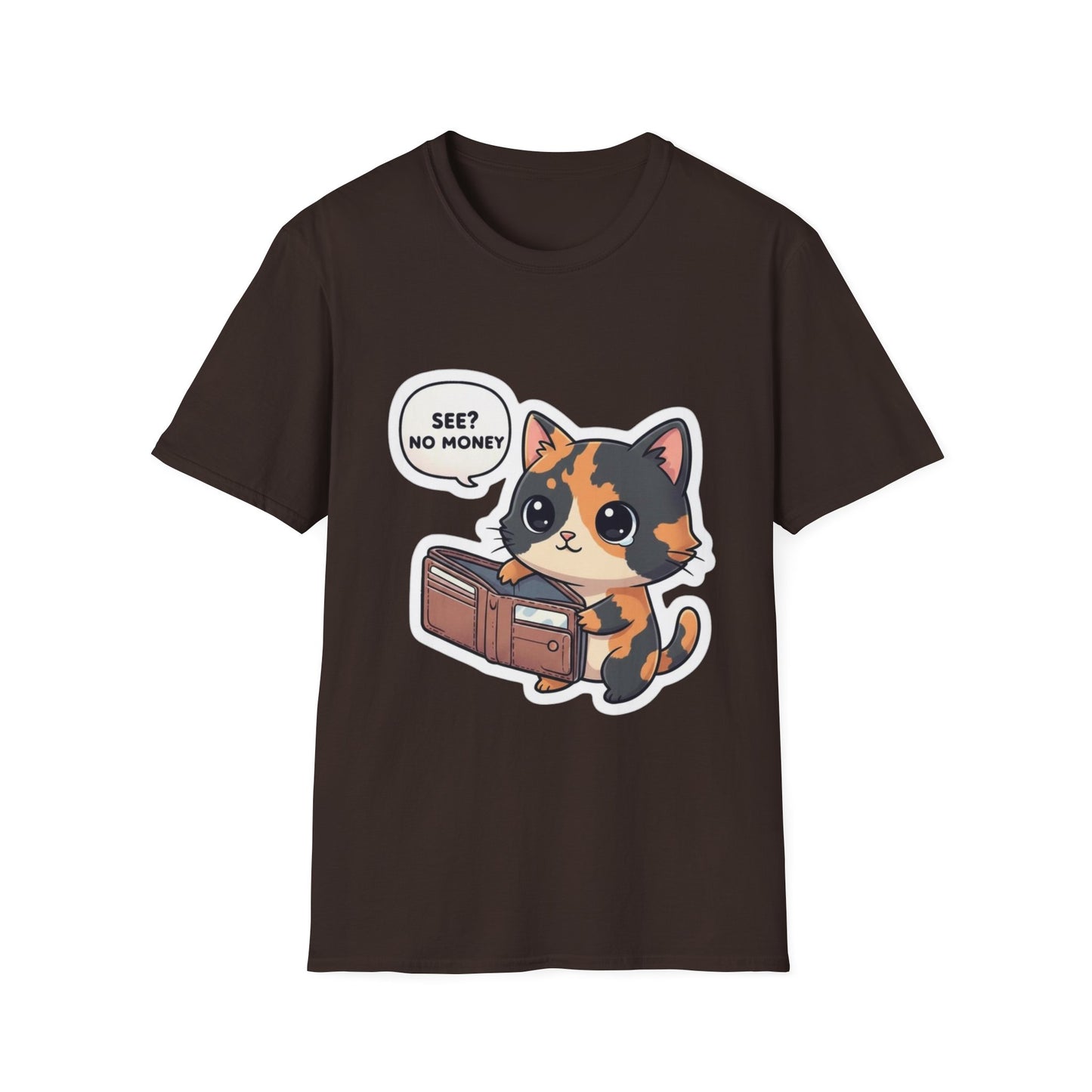Cat Wallet T-Shirt — Cute Calico Saying "See? No Money"