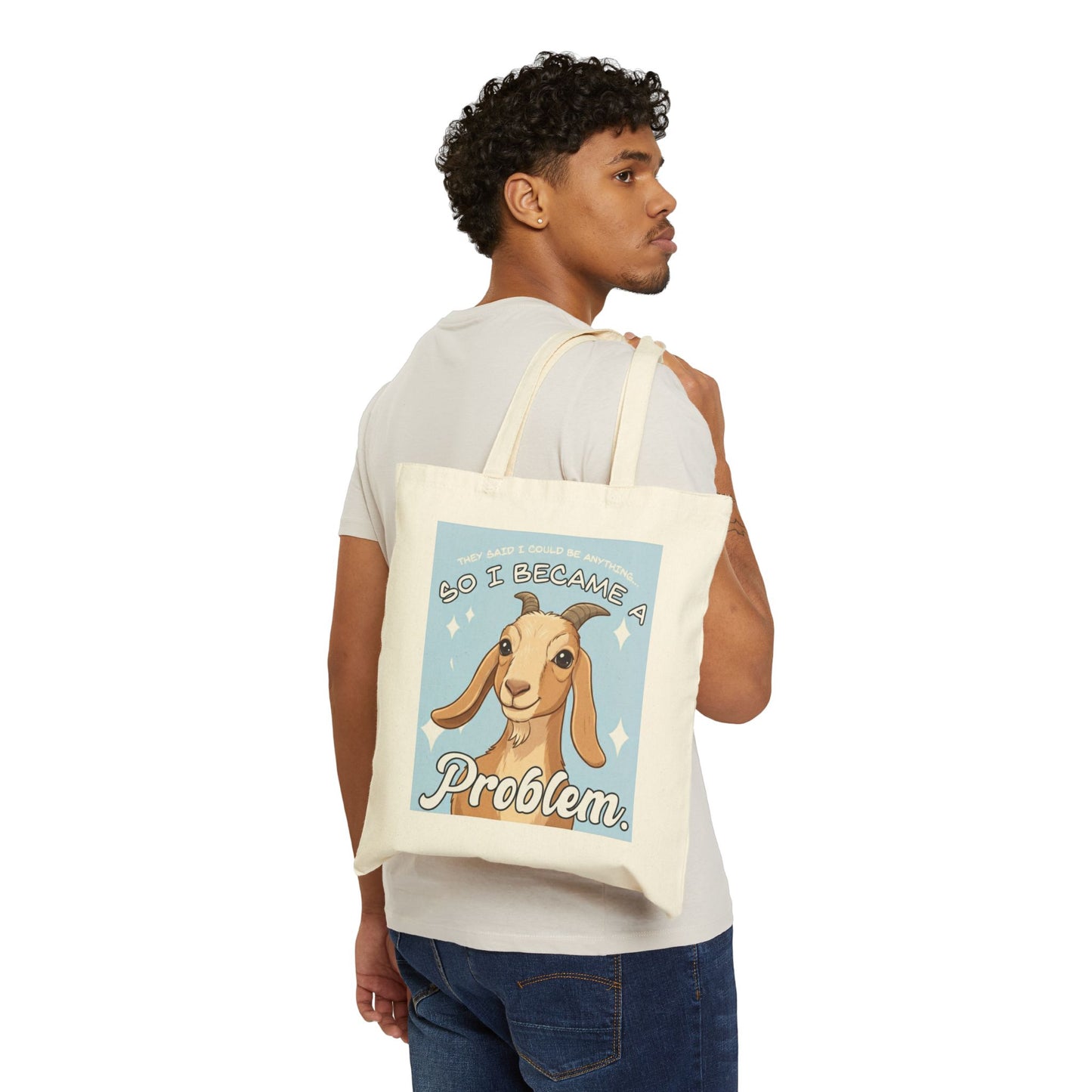 Goat 'So I Became a Problem' Canvas Tote — Funny Animal Reusable Bag