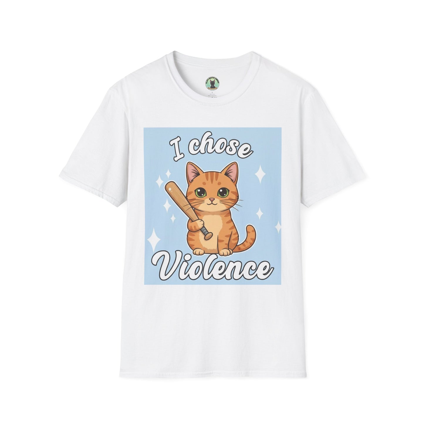 I Chose Violence Cat T-Shirt — Cute Orange Kitty with Baseball Bat