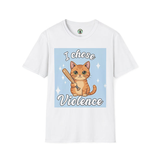 I Chose Violence Cat T-Shirt — Cute Orange Kitty with Baseball Bat