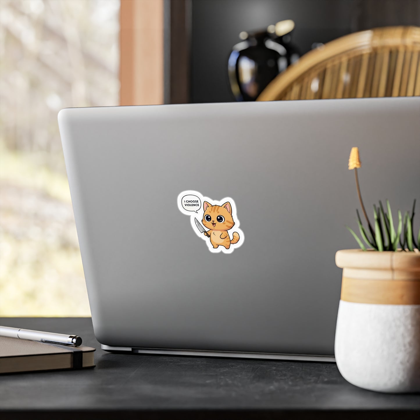 Cute Ginger Cat Sticker — 'I Choose Violence' Vinyl Decal (Kiss-Cut)