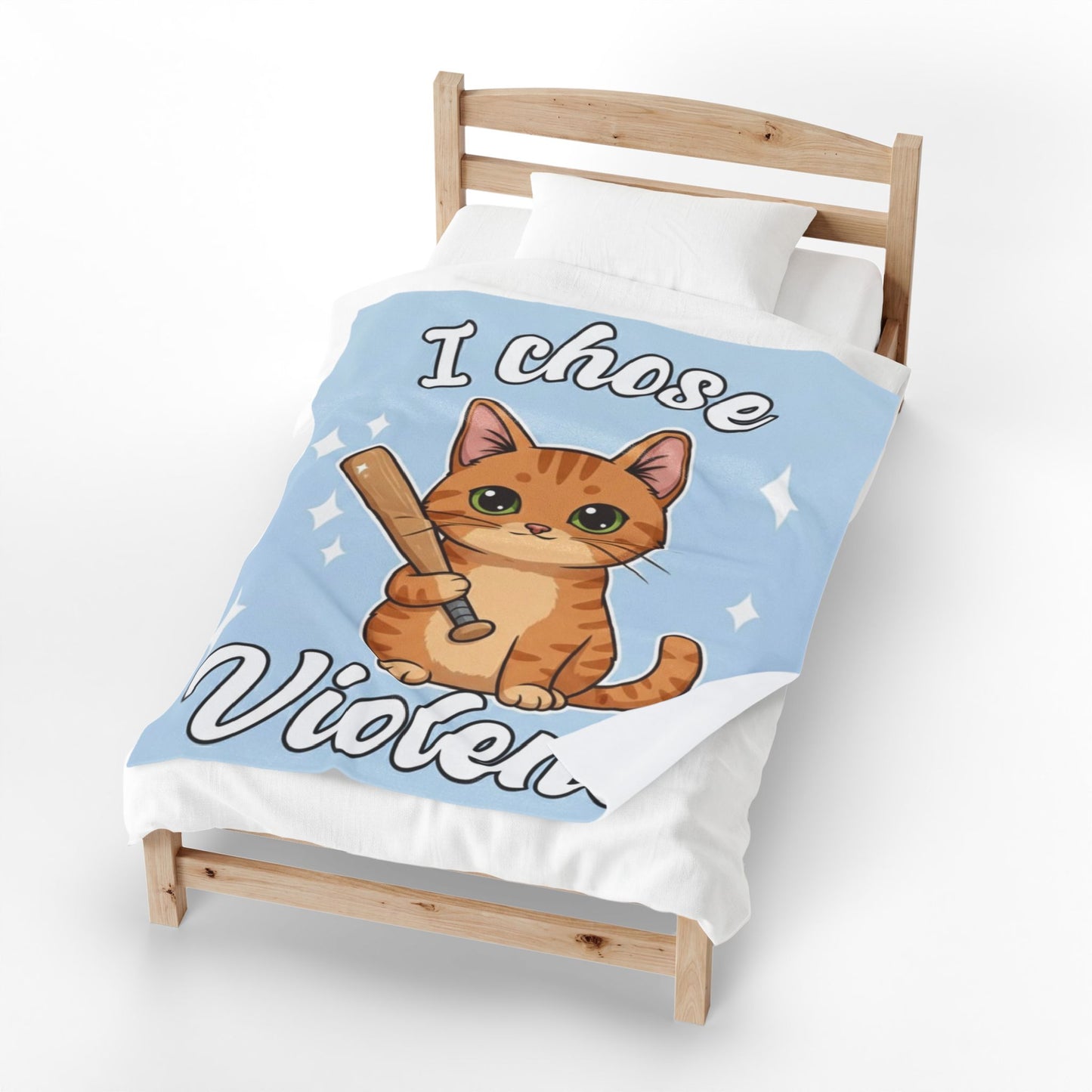 Plush Blanket — 'I Chose Violence' Cute Cat with Baseball Bat Velveteen Throw
