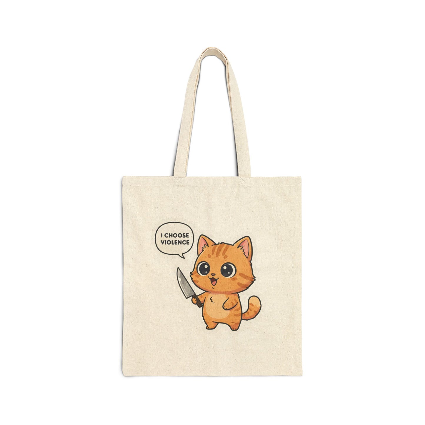 Tote — Cute Orange Cat Holding Knife “I Choose Violence” Canvas Tote